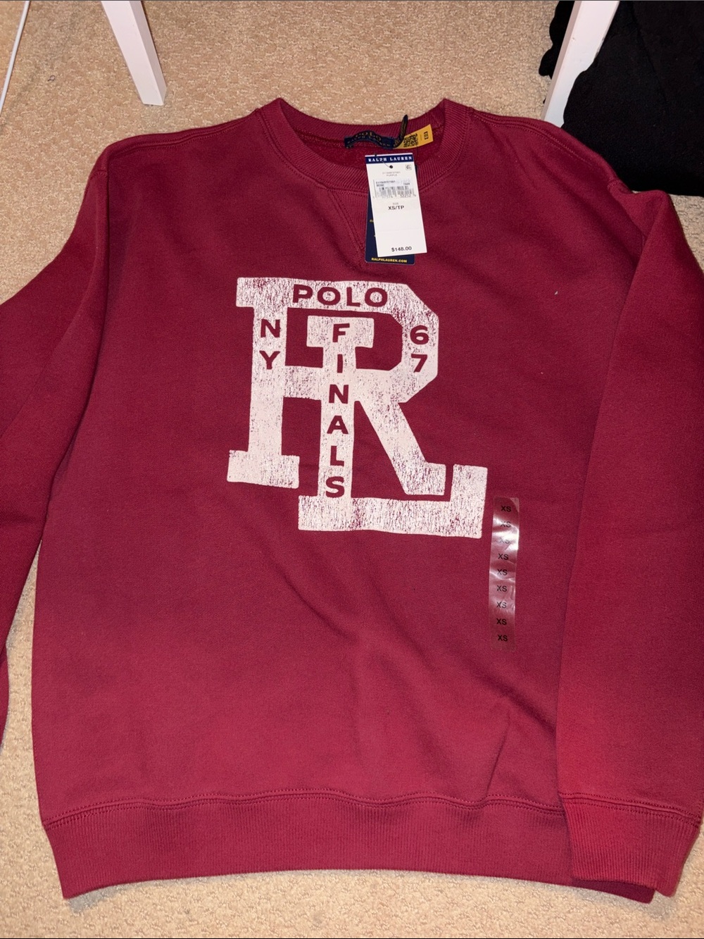 Ralph Lauren Burgundy Crewneck with White Graphic R